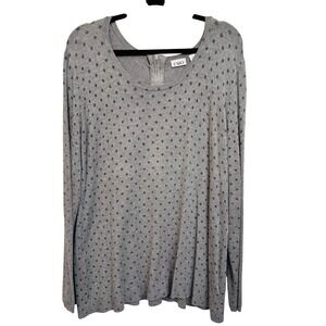 Cato Women XL Polka Dot Back Zip Long Sleeve Knit Sweater Grey